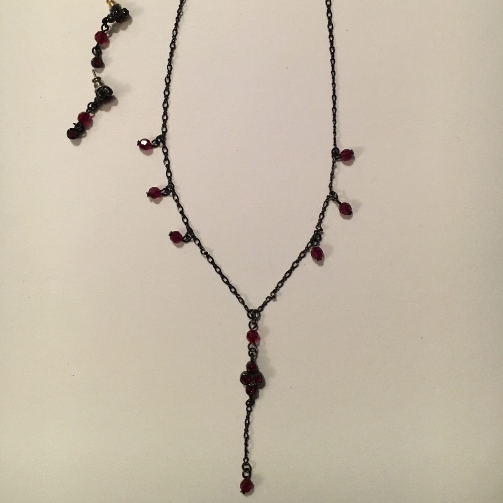 Ruby Crystal Necklace and Earrings/Costume
